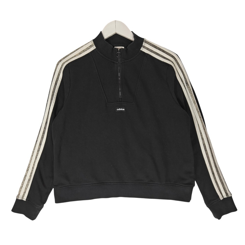 Adidas Womens Quarter Zip Sweatshirt Black Glitter 3 Stripe Pullover Large